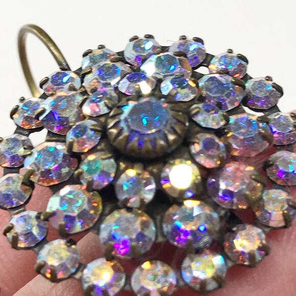 Liz Palacios Antiqued Brass AB Aurora Borealis Swarovski Crystal Earrings - Picture 8 of 12